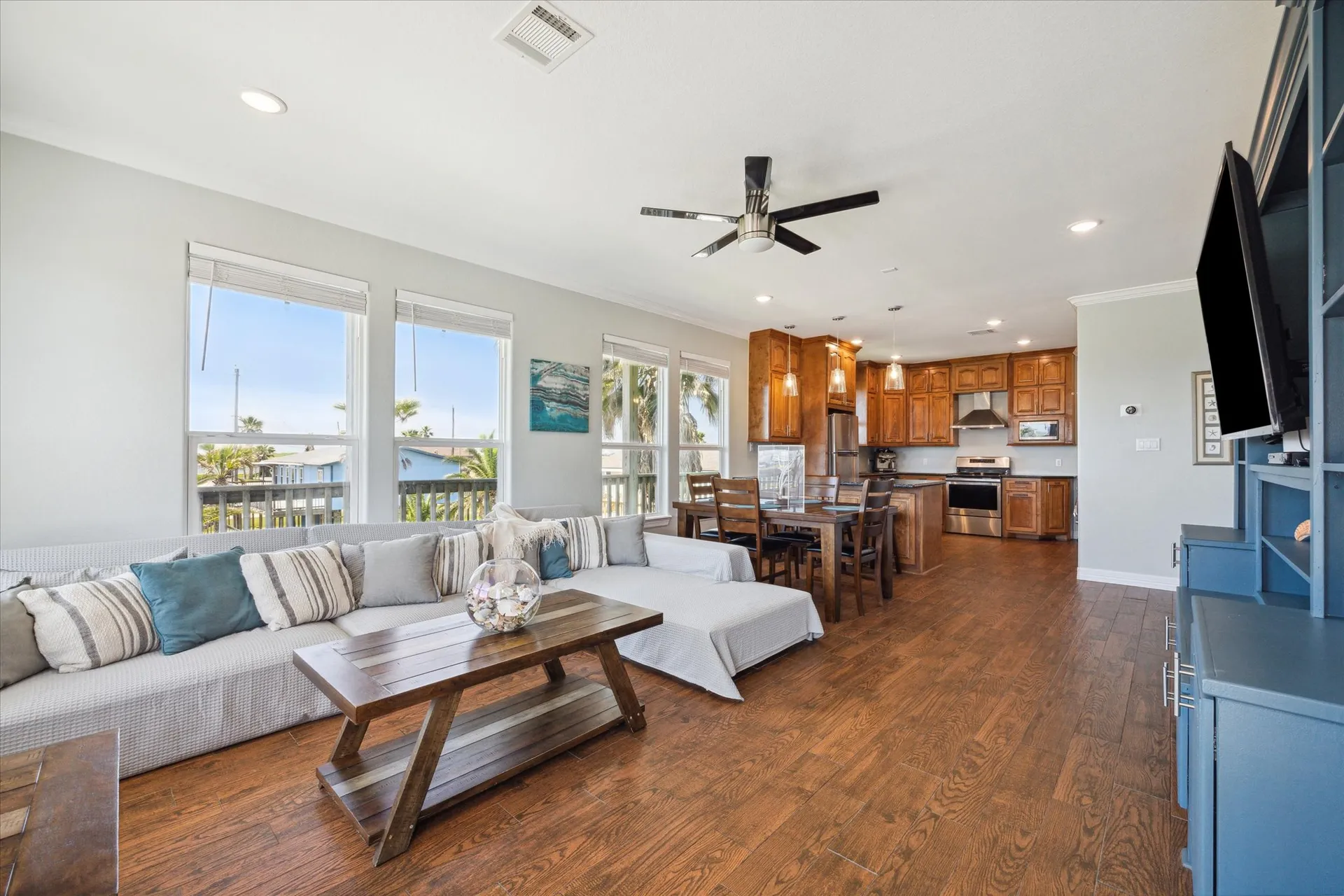 Gulf Coast ocean view from the wrap-around deck at The Blue Sea Star beach house